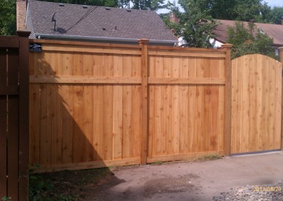 Cedar Privacy Framed Solid Board Fence w/ Section Cap, Post Caps, & Arched Walk Gate
