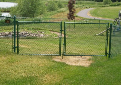 Green Vinyl Coated Chain Link Fence w/ Double Door Gate